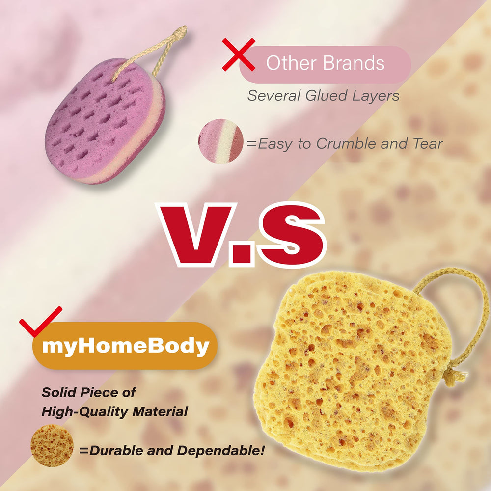 myHomeBody éponge en action sous la douche avec mousse abondante