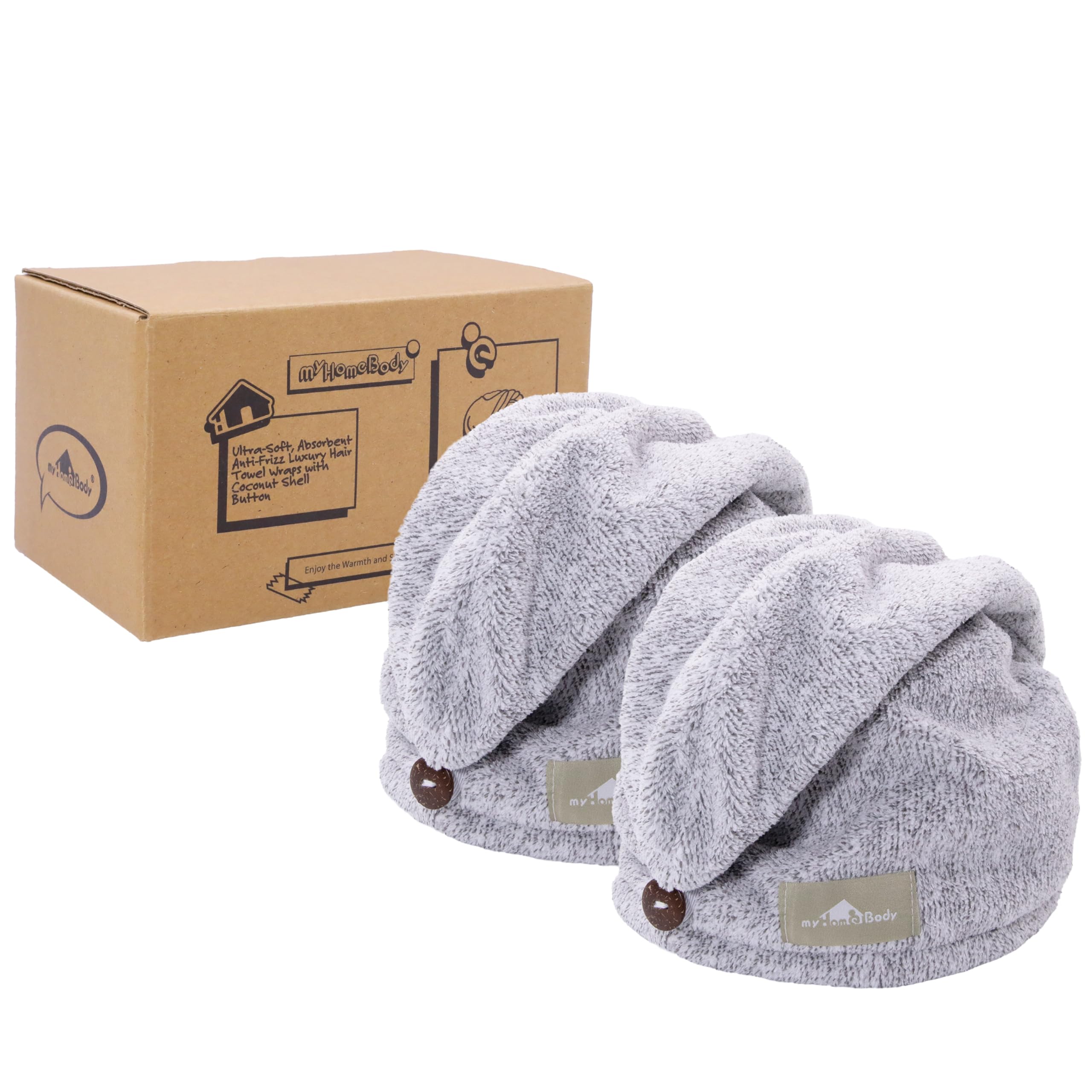 Wrap capuche pour cheveux de myHomeBody offrant un séchage rapide et doux.