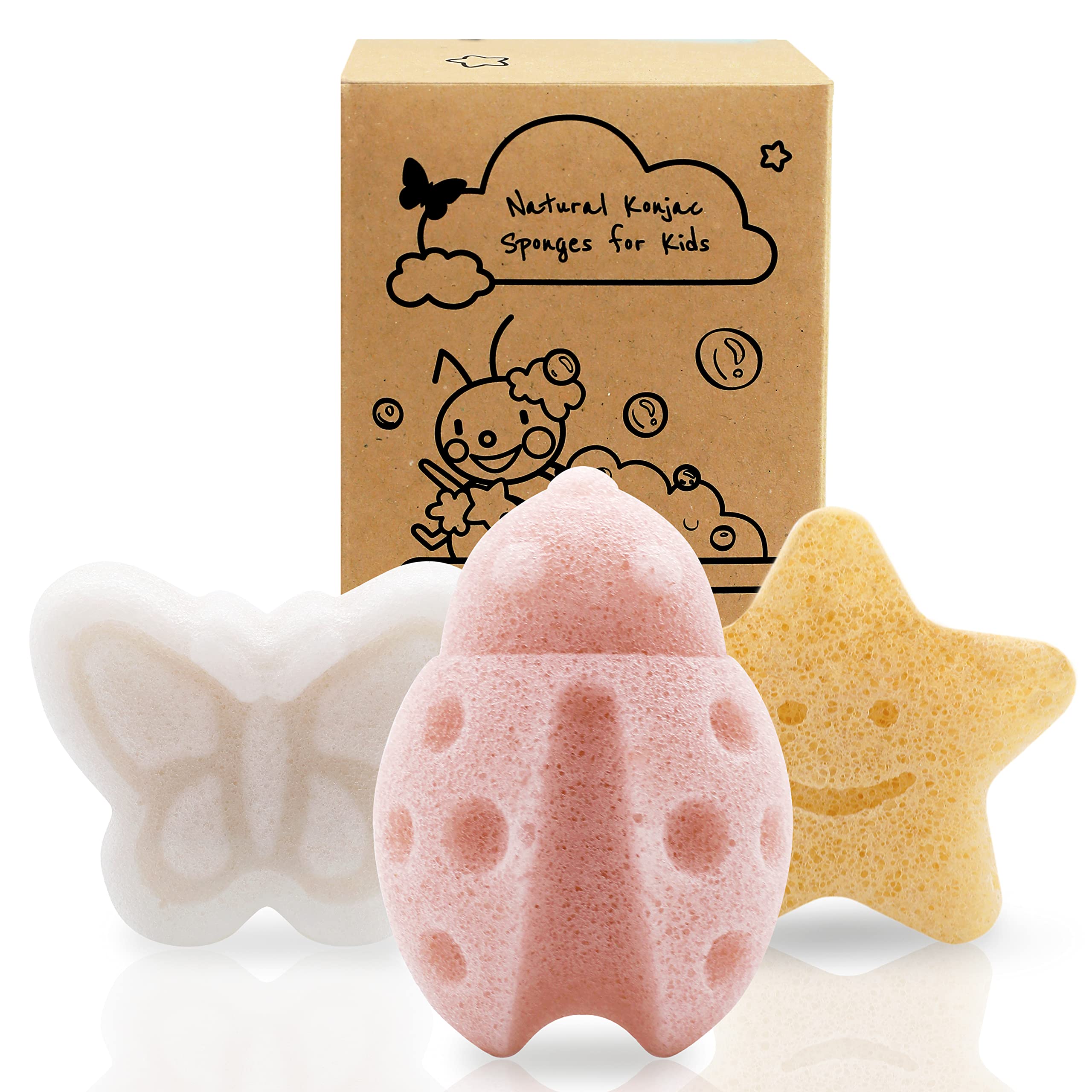 myHomeBody Konjac papillon: éponge naturelle douce pour le bain des bébés.
