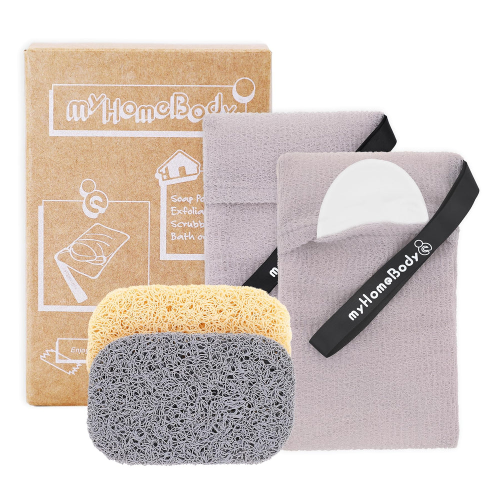 Pochette exfoliante myHomeBody prête à exfolier le savon sous la douche