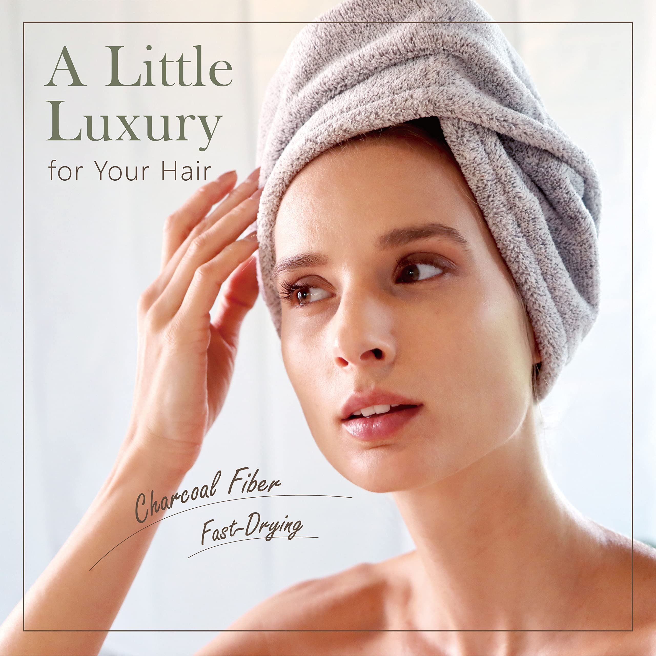 Turban luxe en fibre charbon offre confort et absorption élevée.