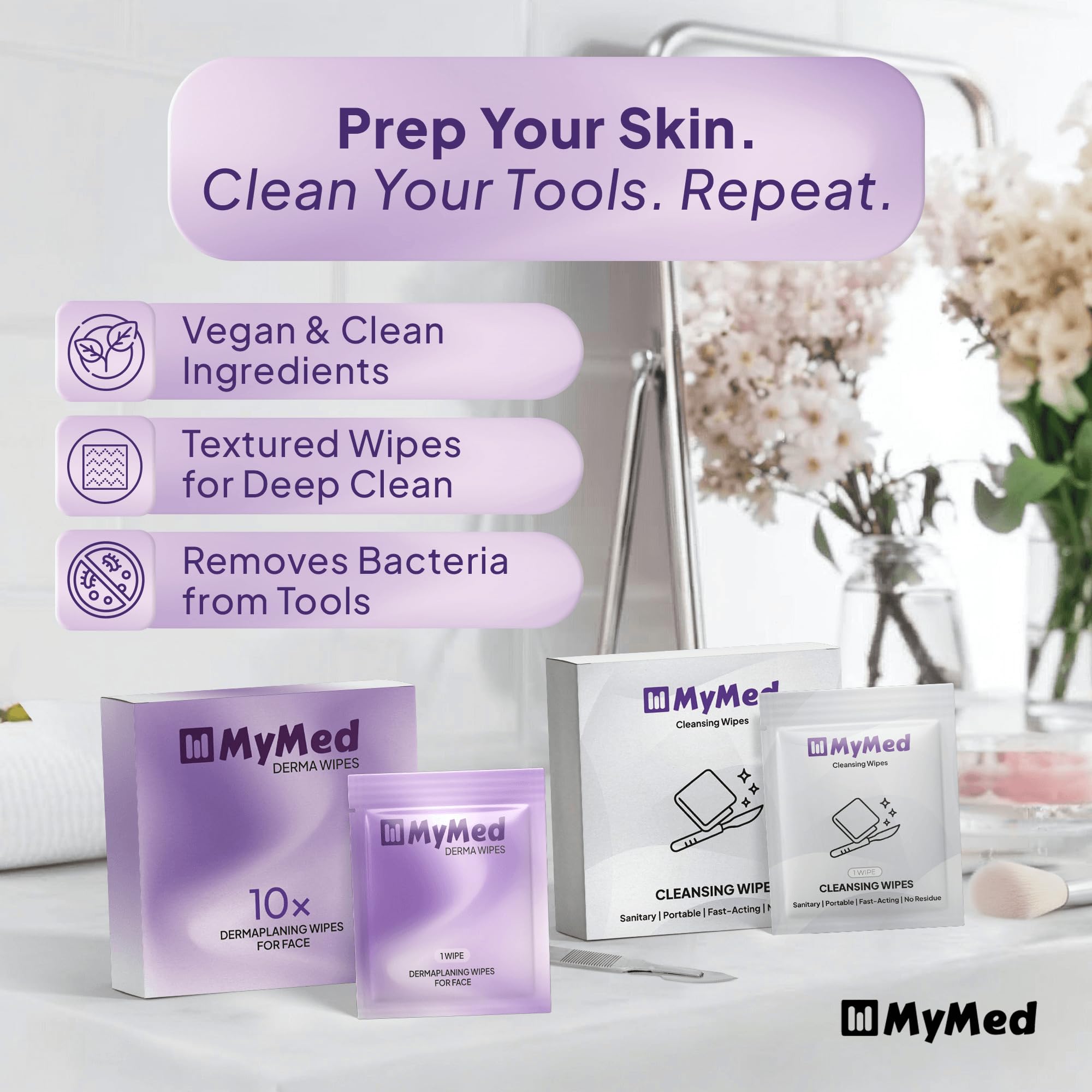 Format voyage MyMed: lingettes individuelles pratiques en déplacement.