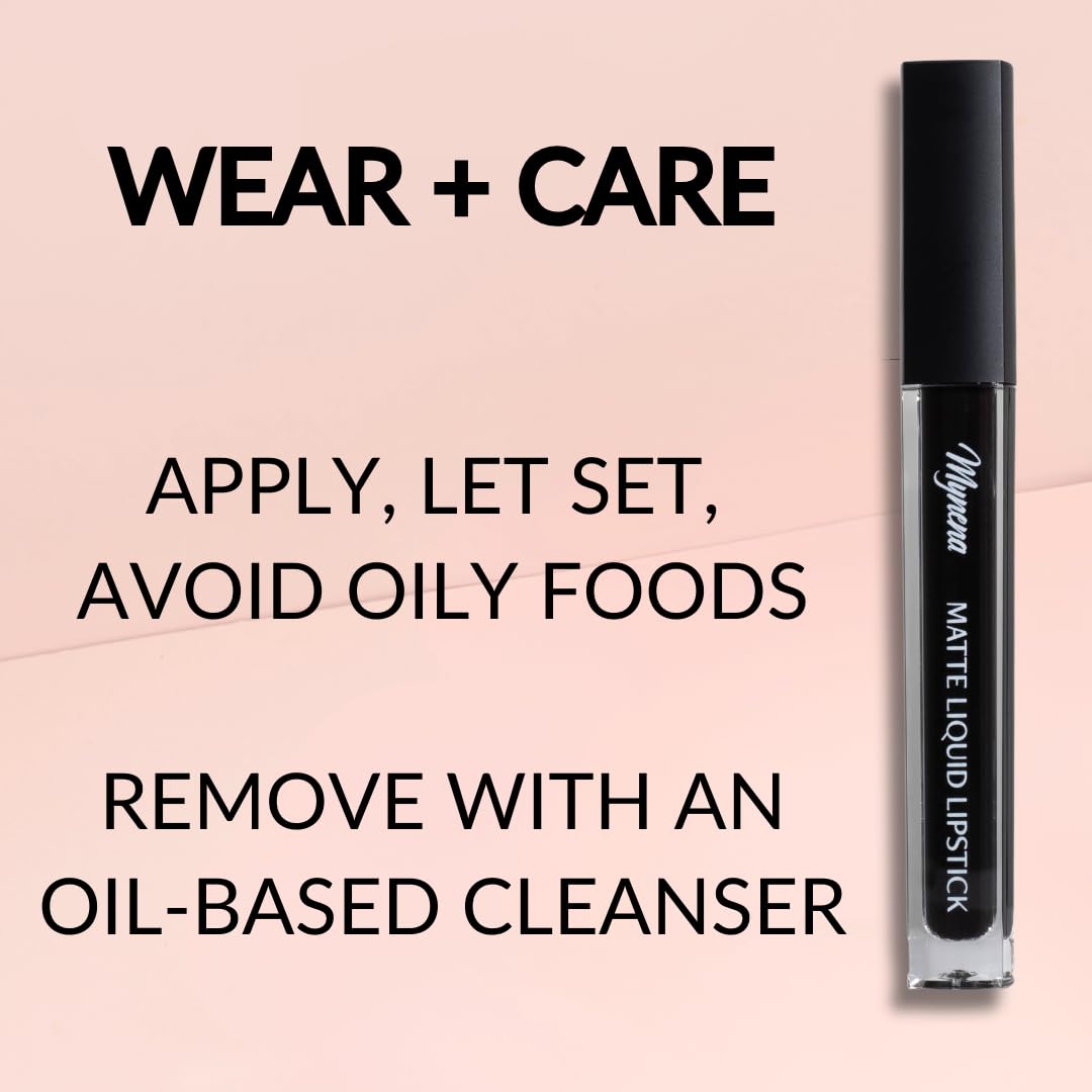 Mynena Matte Lipstick Black application shot highlights precise, even coverage.