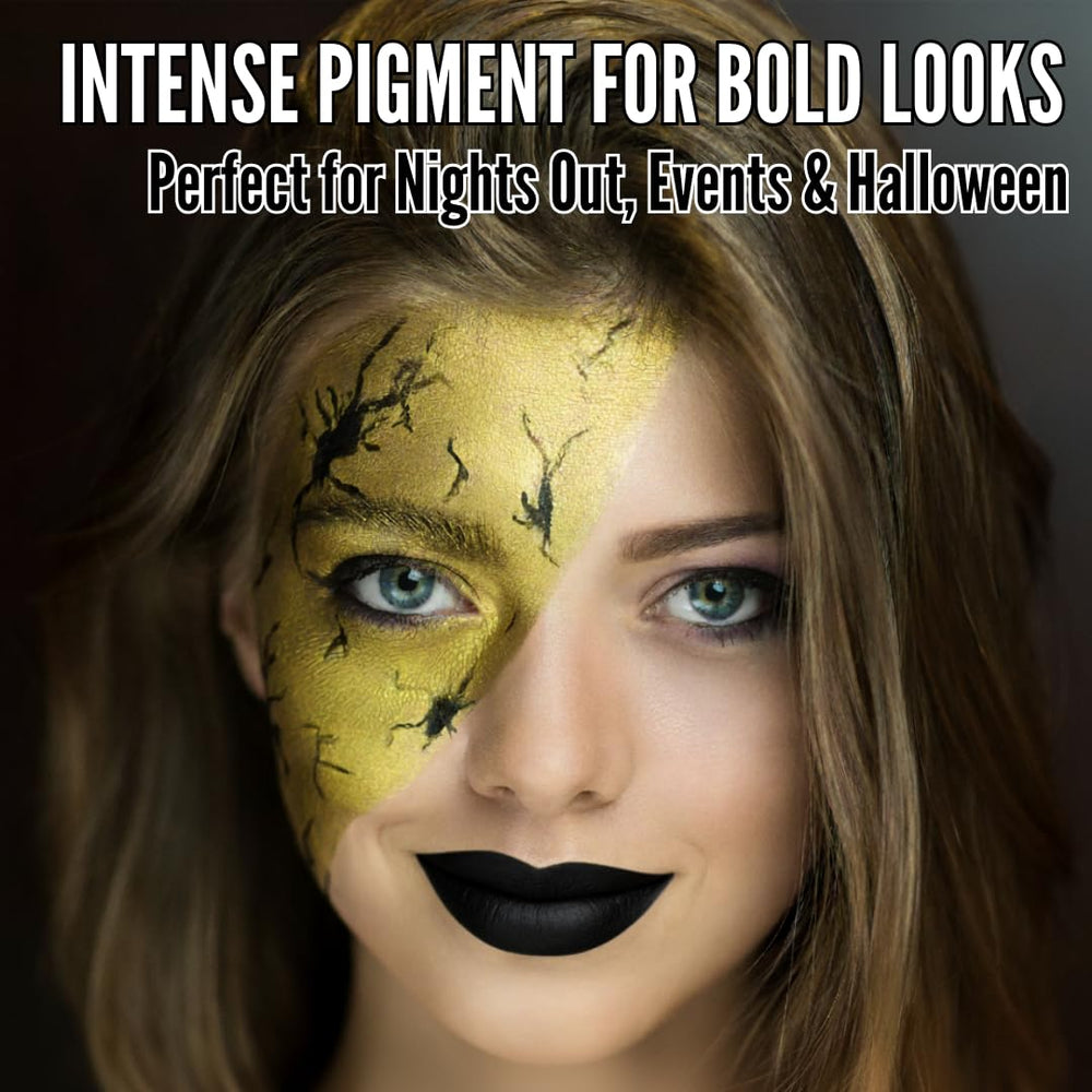 Mynena Matte Lipstick Black on lips closeup reveals velvety matte finish.