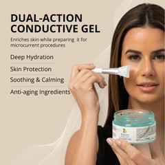 Myolift Restore Gel texture close-up with botanical ingredients