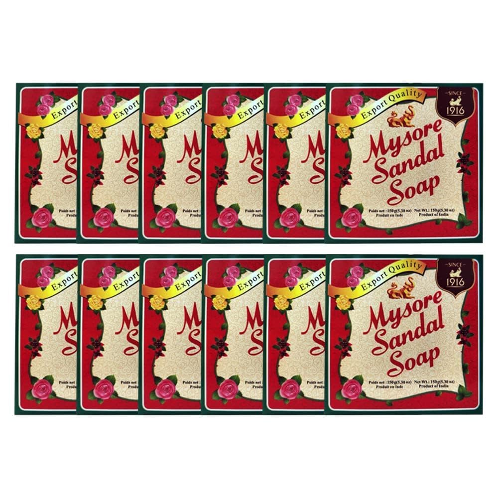 Savon Mysore Sandal, paquet de 12 barres, pratique pour la routine quotidienne.
