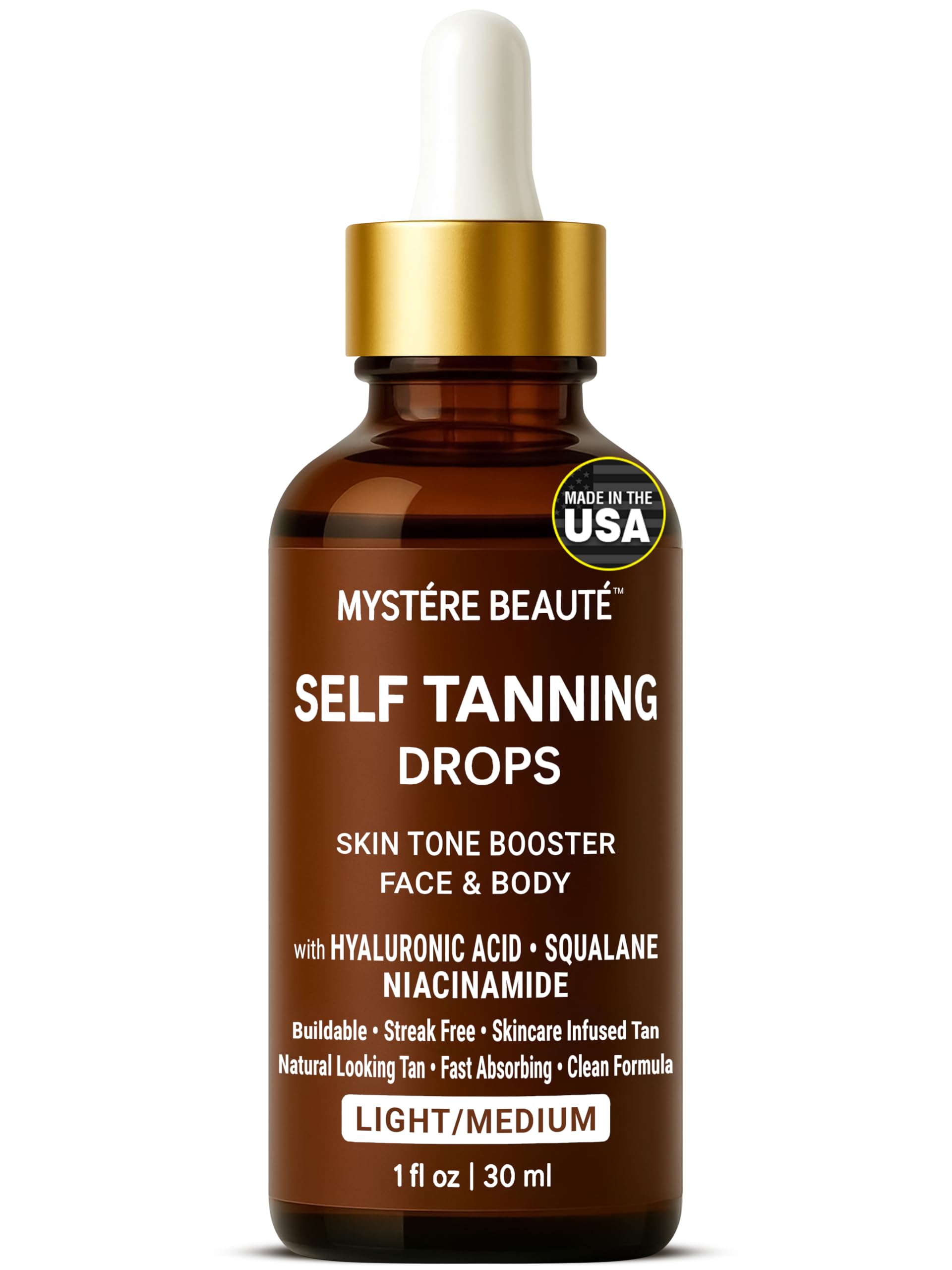 Gouttes teinte Mystère Beauté dans bouteille, application visage et corps, glow naturel.