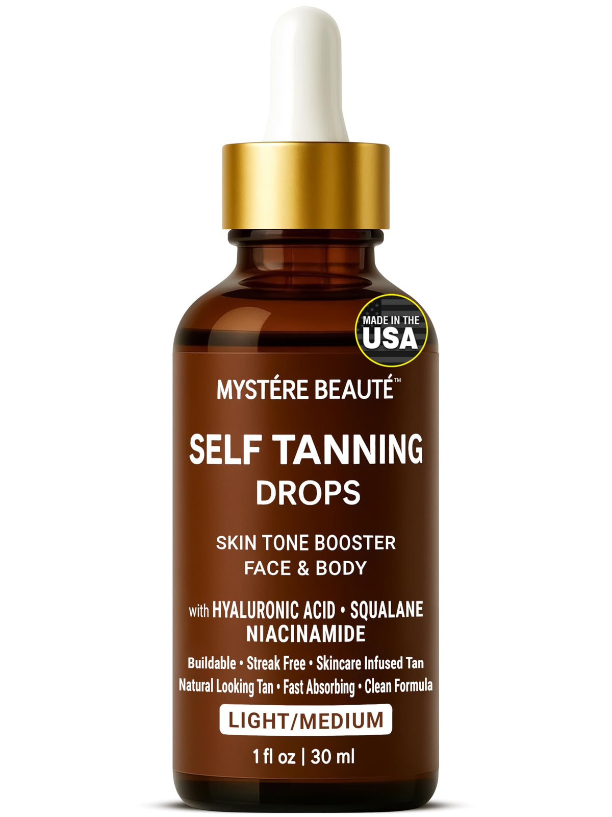 Gouttes teinte Mystère Beauté dans bouteille, application visage et corps, glow naturel.