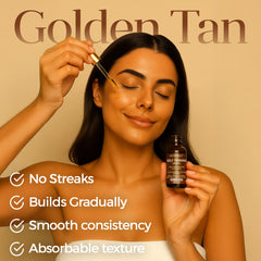 Gouttes teinte Mystère Beauté avec DHA et hyaluronique pour hydratation et éclat progressif.