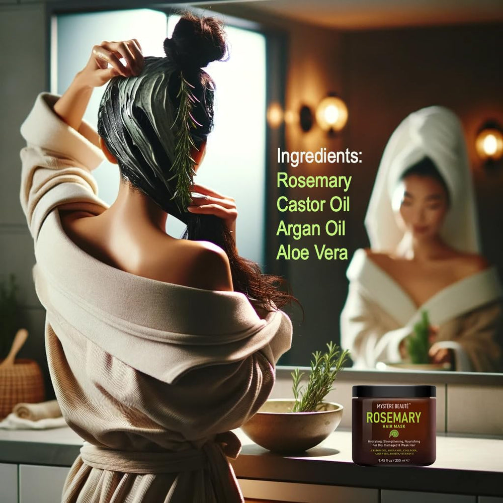 Masque capillaire romarin Mystère Beauté, réparation ciblée pour cheveux abîmés et bouclés