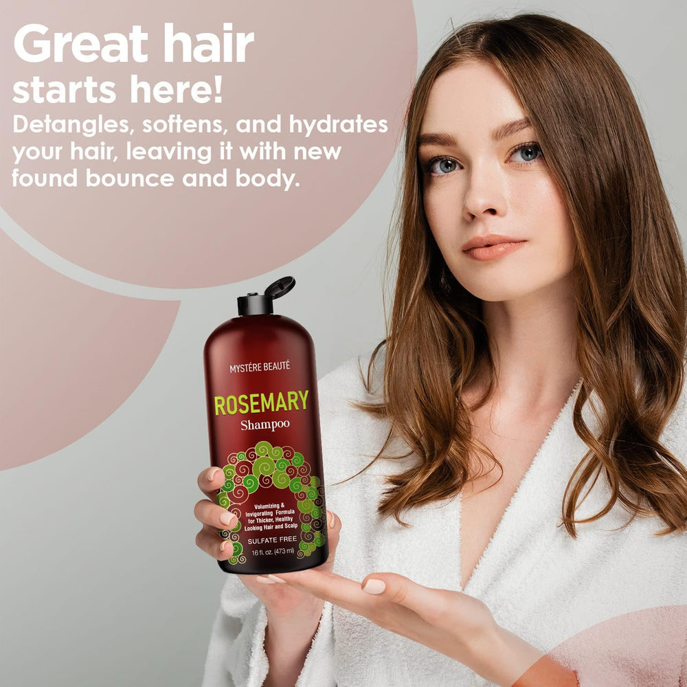 Shampoing Rosemary-Onion Mystère Beauté, composition naturelle, nettoie en douceur le cuir chevelu.