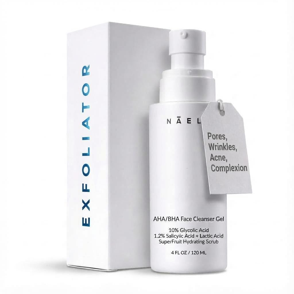 NAELI nettoyant exfoliant visage, texture gel et application ciblée pour pores nettoyés