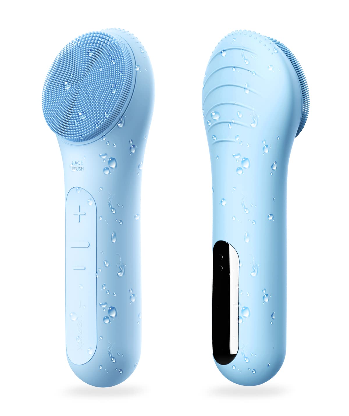 Brosse NågaCoola visage électrique bleu clair prête à un nettoyage en douceur.