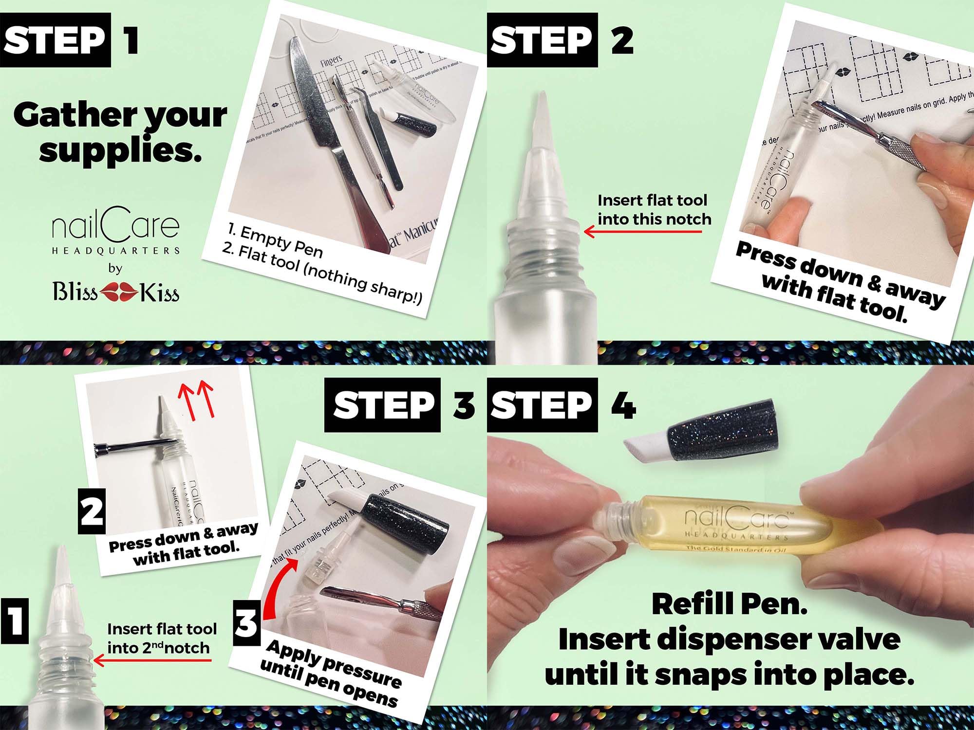 Nail Care Headquarters – stylo holo pack 3 pour plus de convenance.