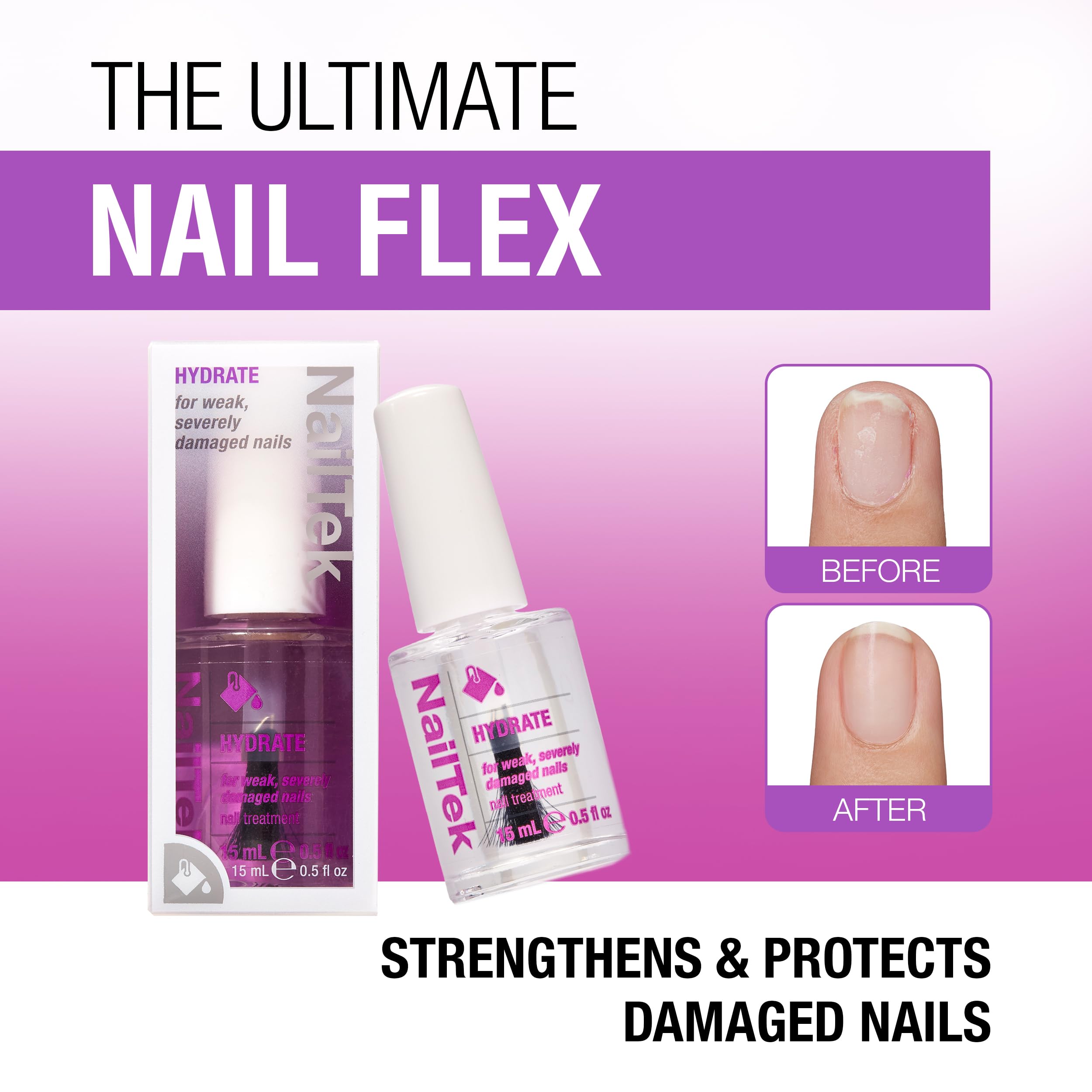 Nail Tek Hydrate Formula 4 appliquée sur les ongles pour une base lisse.
