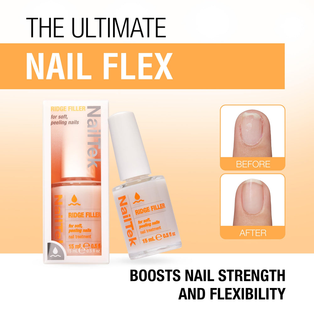 Nail Tek Ridge Filler Formule 2 – adhérence du vernis améliorée sur une surface uniforme.