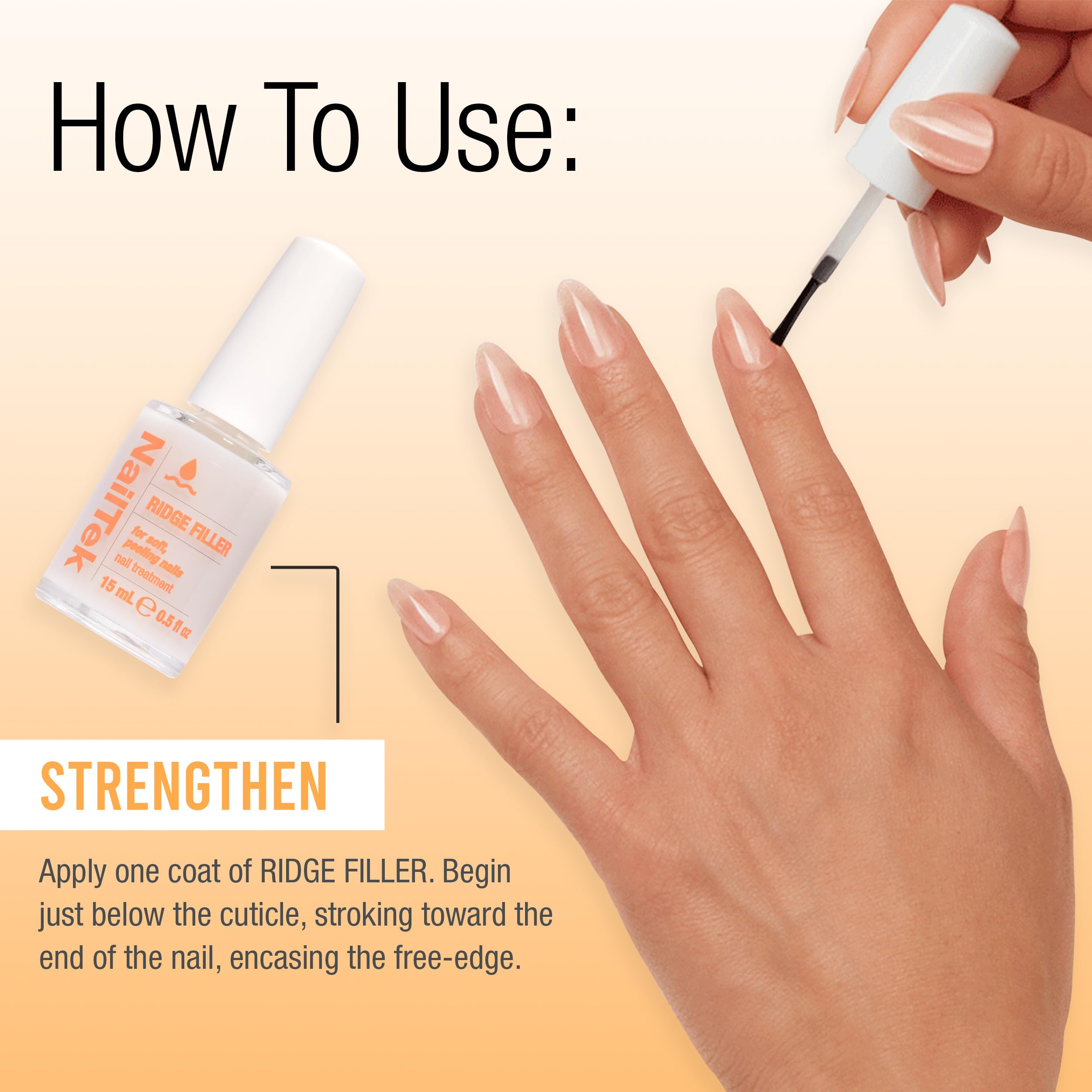 Nail Tek Ridge Filler Formule 2 – texture uniforme prête à recevoir une couleur.