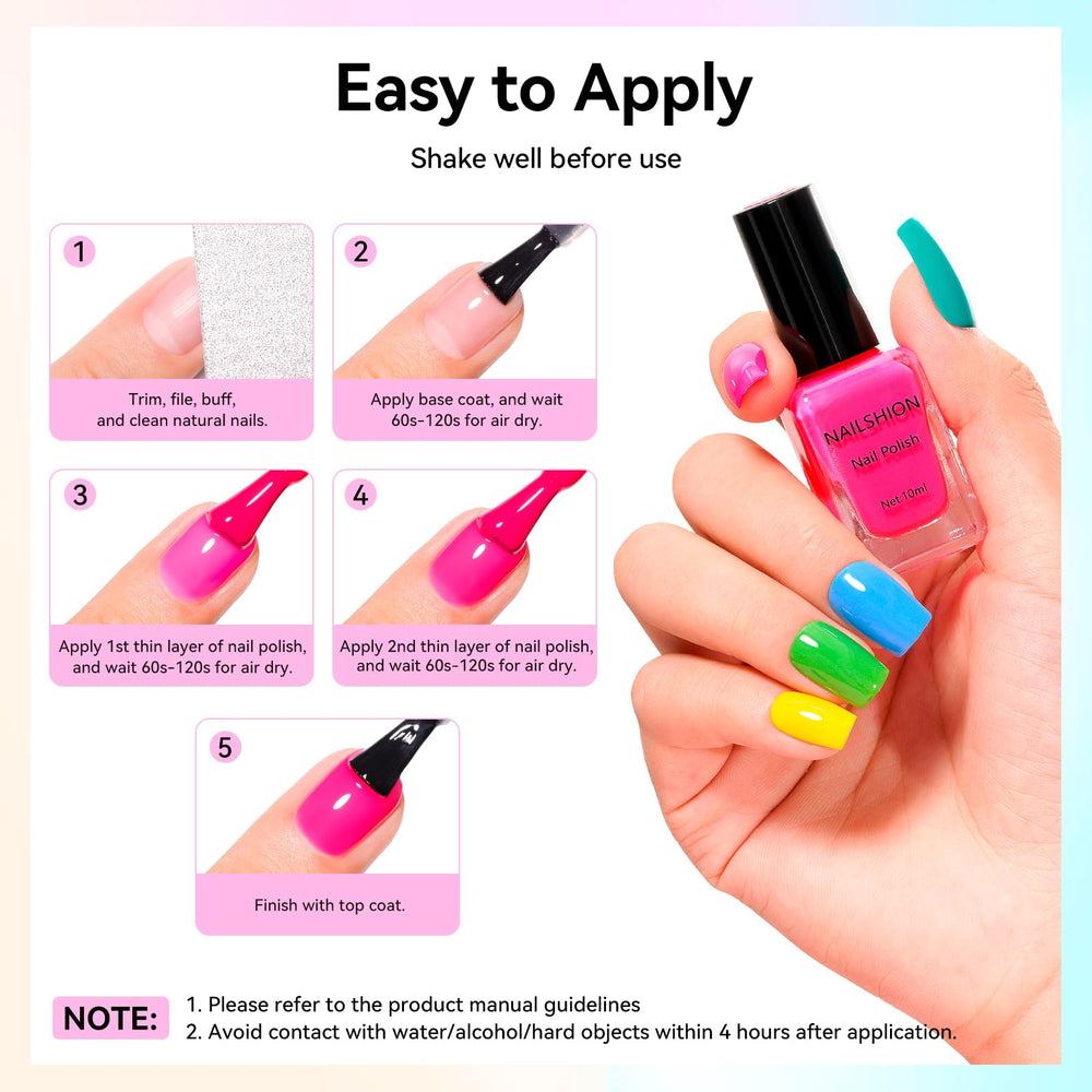 Nailshion emballage kit vernis, présentation claire idéale comme cadeau.