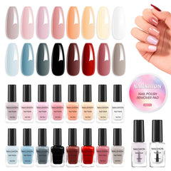 Nailshion kit vernis neutres 16 couleurs pour une manucure polyvalente et facile.