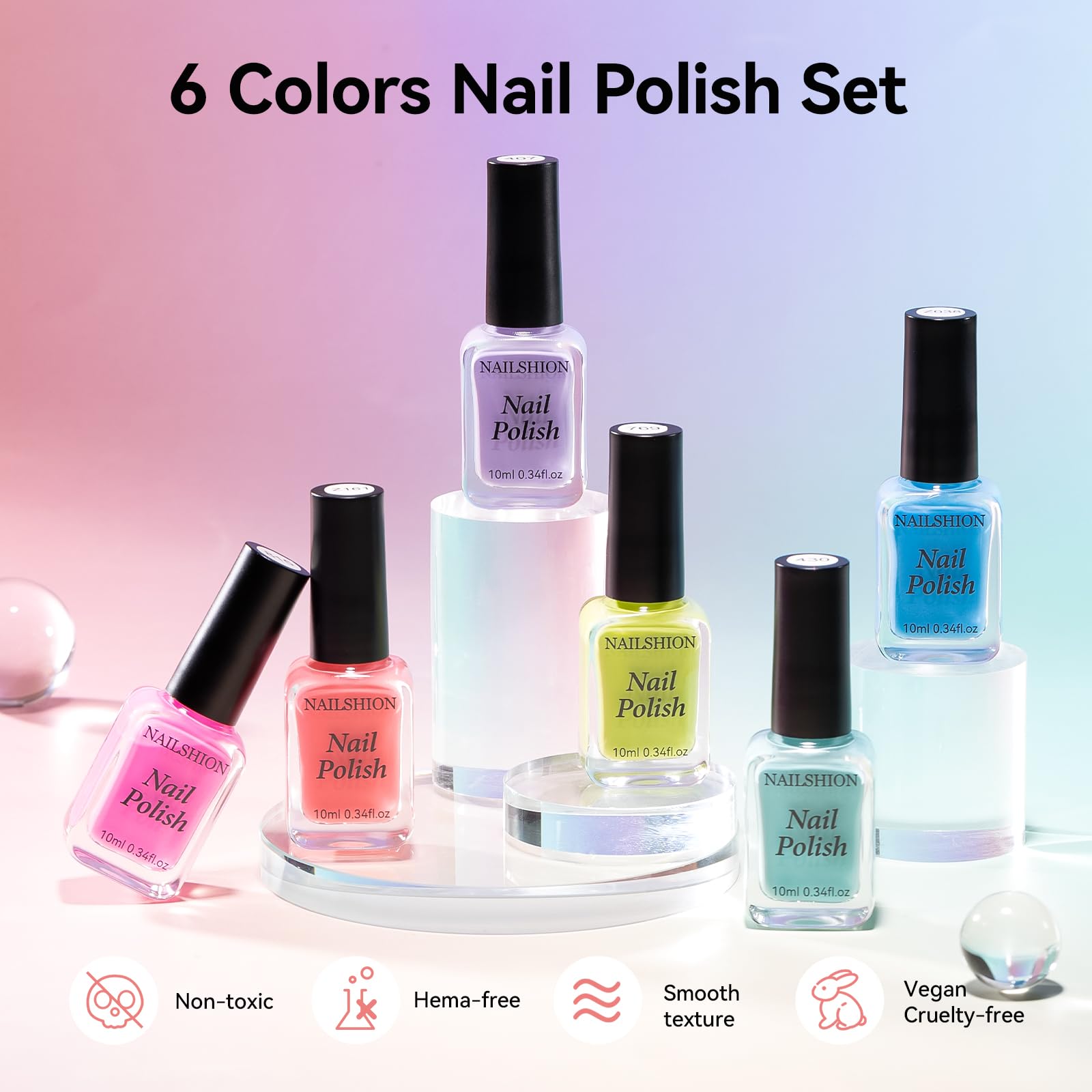 Nailshion vernis bleu azur arc-en-ciel, parfait pour le nail art