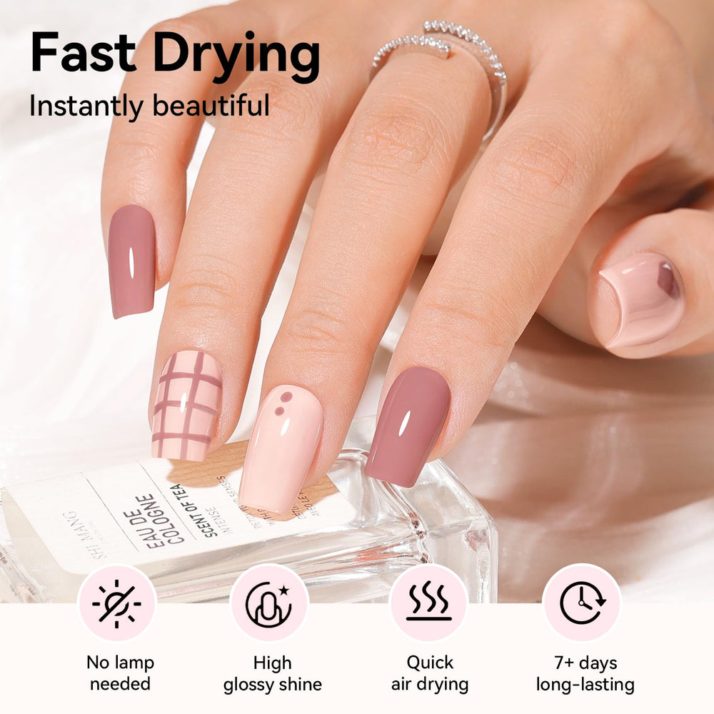 Nailshion vernis rose poudre teinte polyvalente pour une manucure chic.