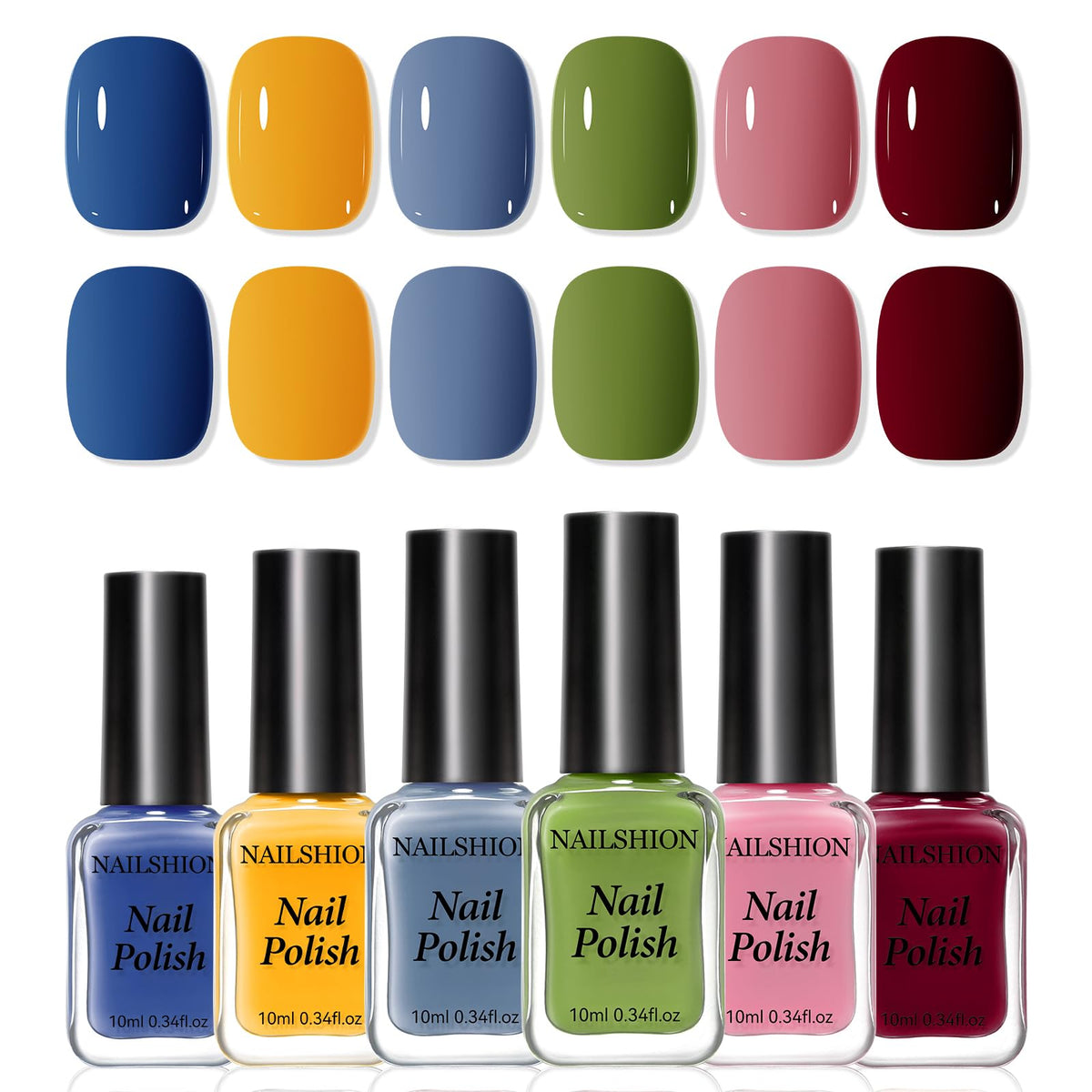 Nailshion vernis set 6 couleurs, bouteilles brillantes pour manucure à domicile