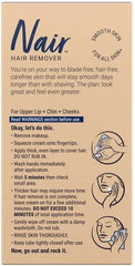 Nair crème dépilatoire visage avec étiquette visible, utilisation simple à domicile.