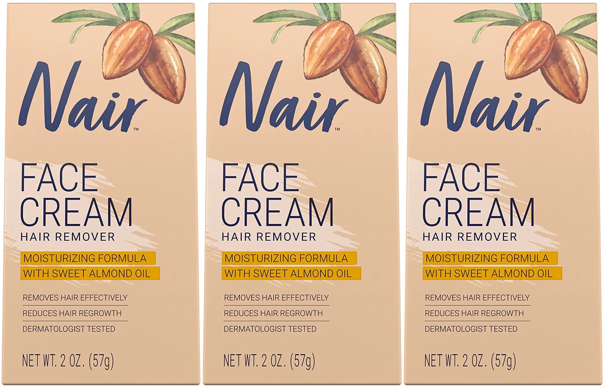 Nair crème dépilatoire visage, lot de 3, pratique pour une routine régulière.