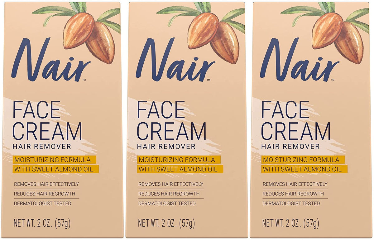 Nair crème dépilatoire visage, lot de 3, pratique pour une routine régulière.
