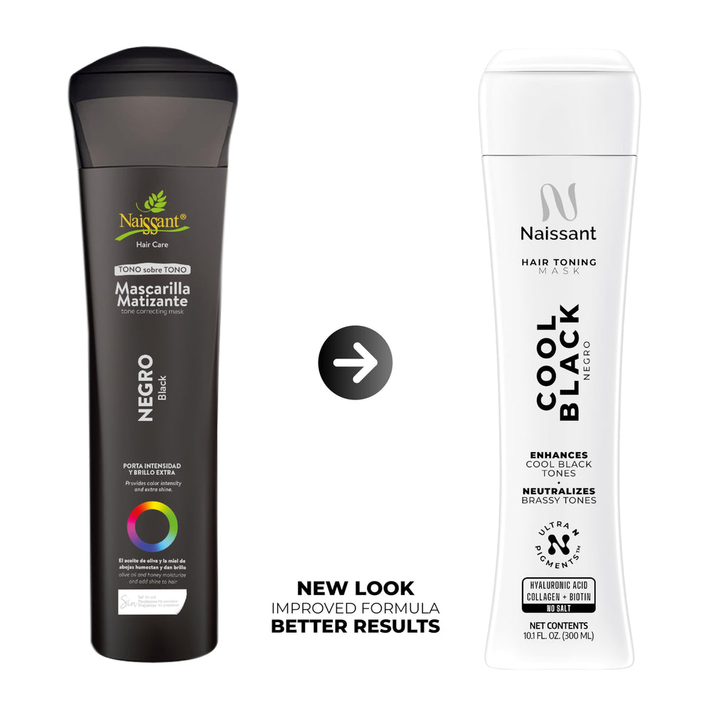 naissant Masque tonifiant noir avant-après suggéré pour neutraliser les reflets.