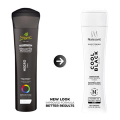 naissant Masque tonifiant noir avant-après suggéré pour neutraliser les reflets.