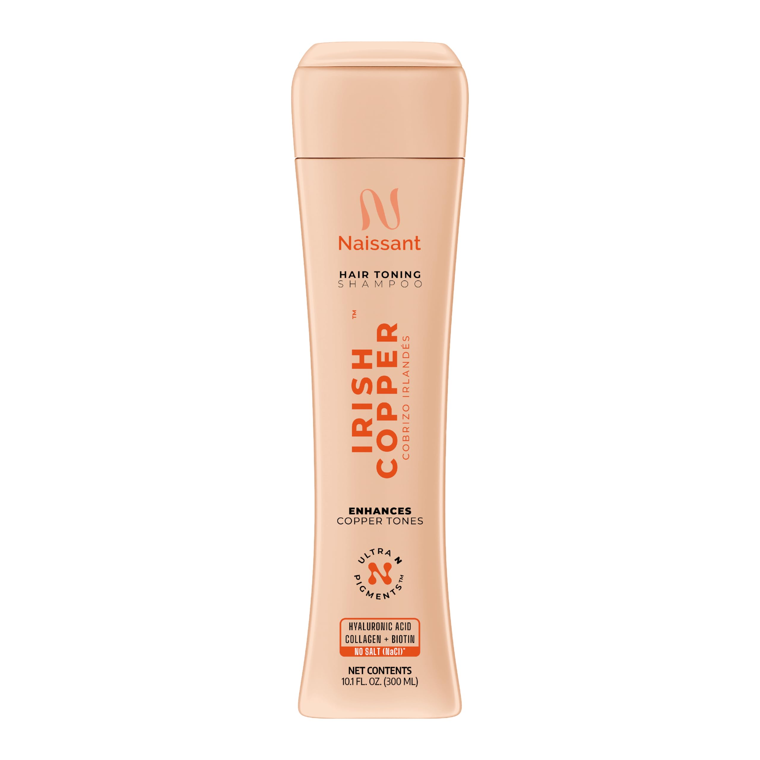 Shampoing Naissant Cuivre Irlandais en bouteille, couleur cuivre éclatante.