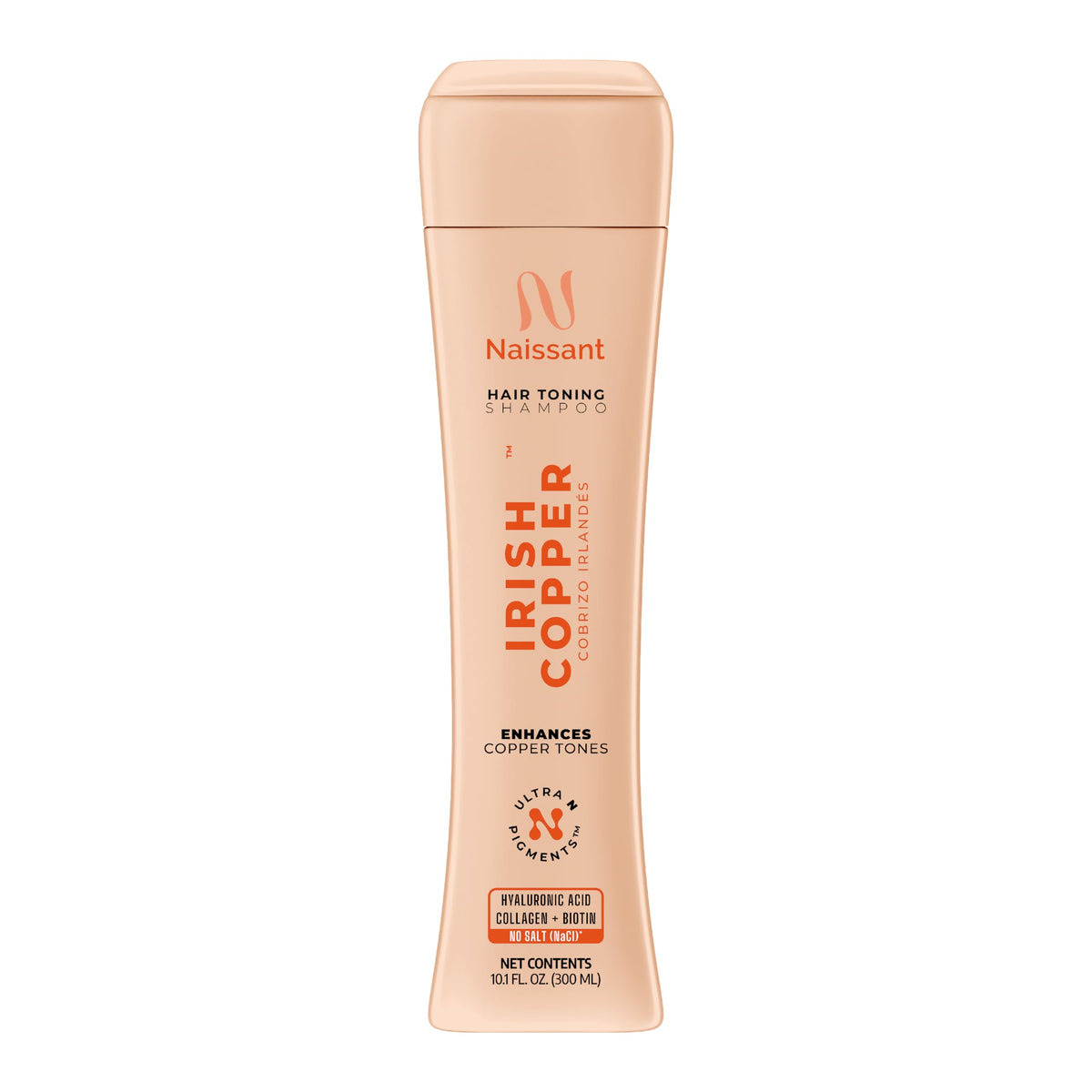 Shampoing Naissant Cuivre Irlandais en bouteille, couleur cuivre éclatante.