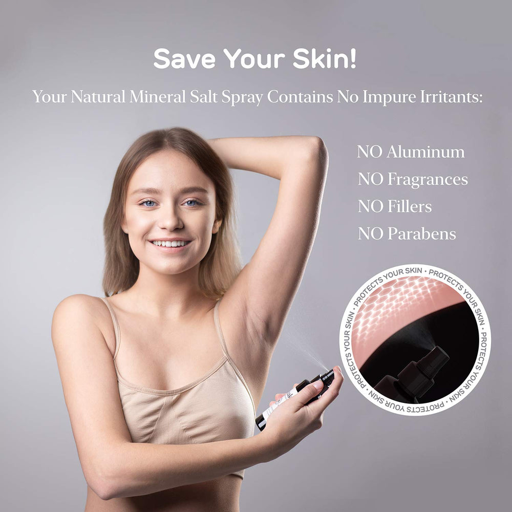 Nakd Thai Crystal Déodorant Spray – application sous les bras après la douche pour prévenir les odeurs.