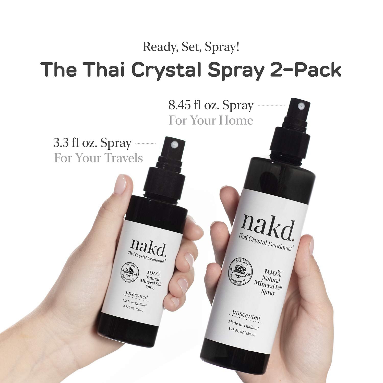 Nakd Thai Crystal Déodorant Spray – format voyage compact, pratique en déplacement.