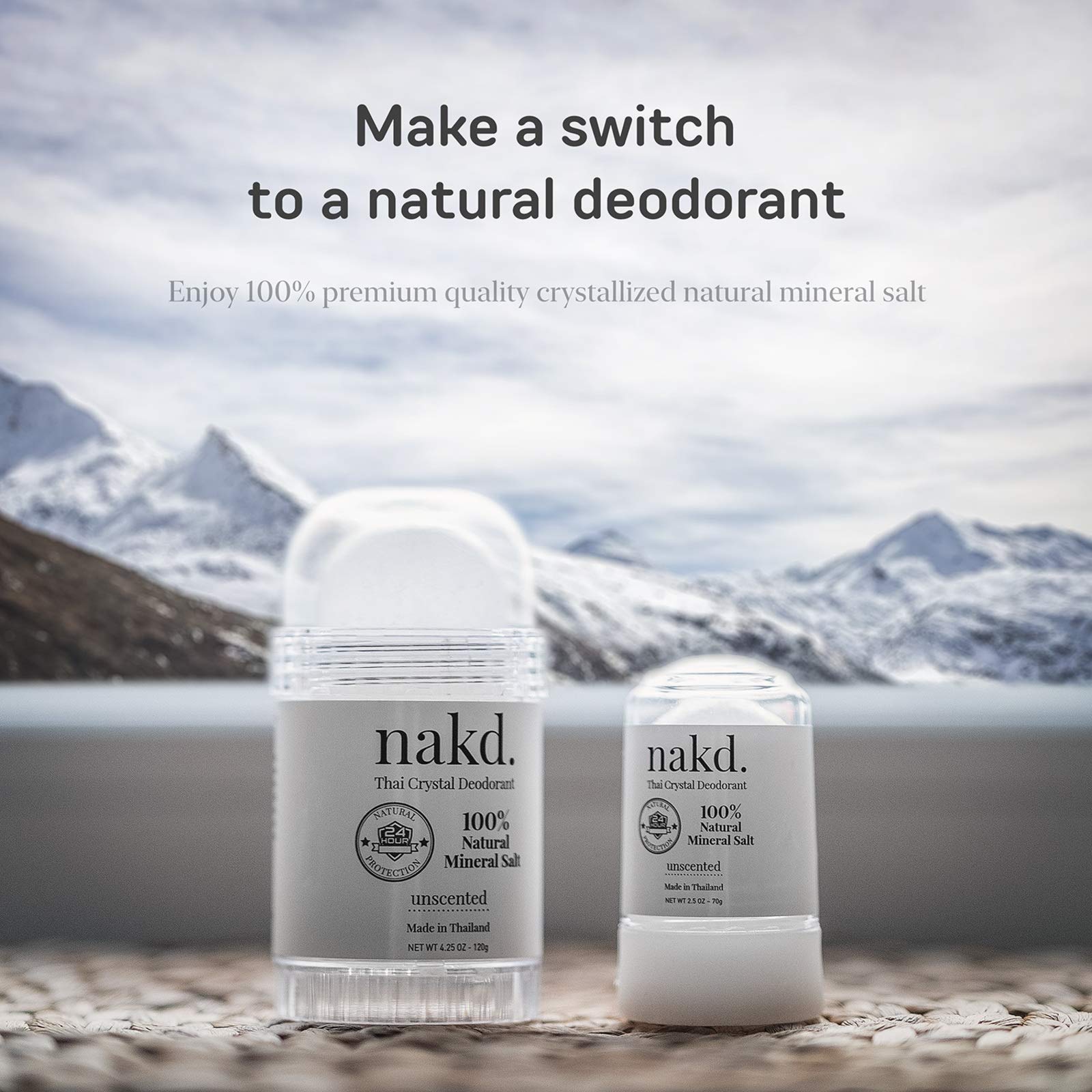 Sans parfum ni colorants, Nakd Thai Crystal pour peaux sensibles.