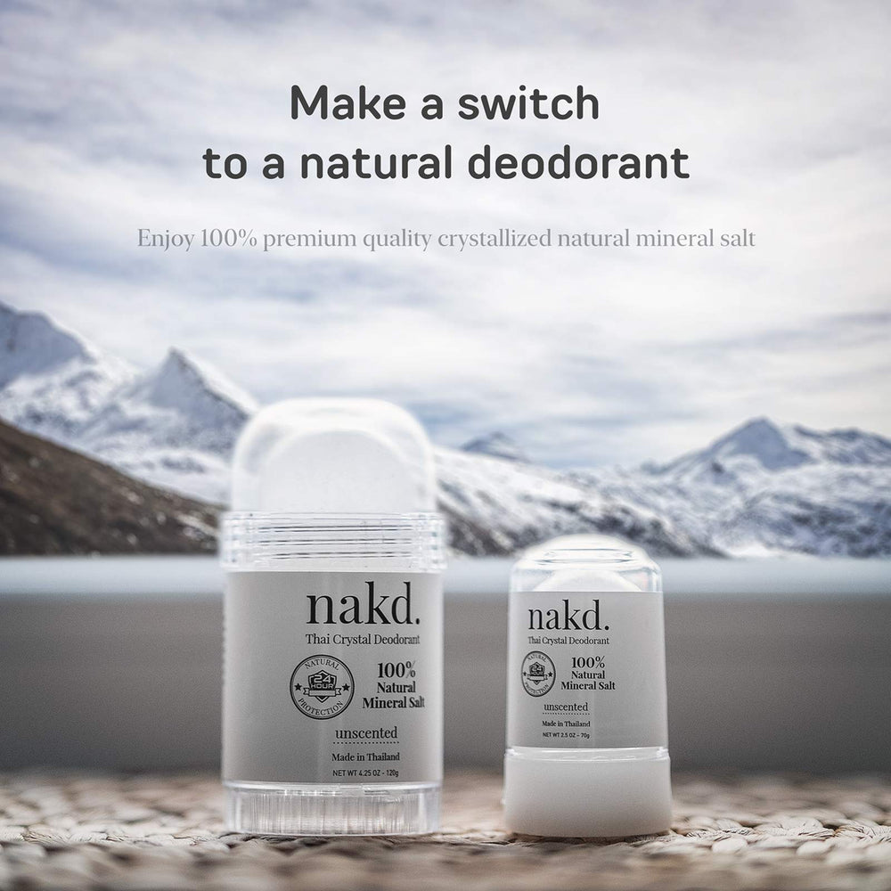 Sans parfum ni colorants, Nakd Thai Crystal pour peaux sensibles.