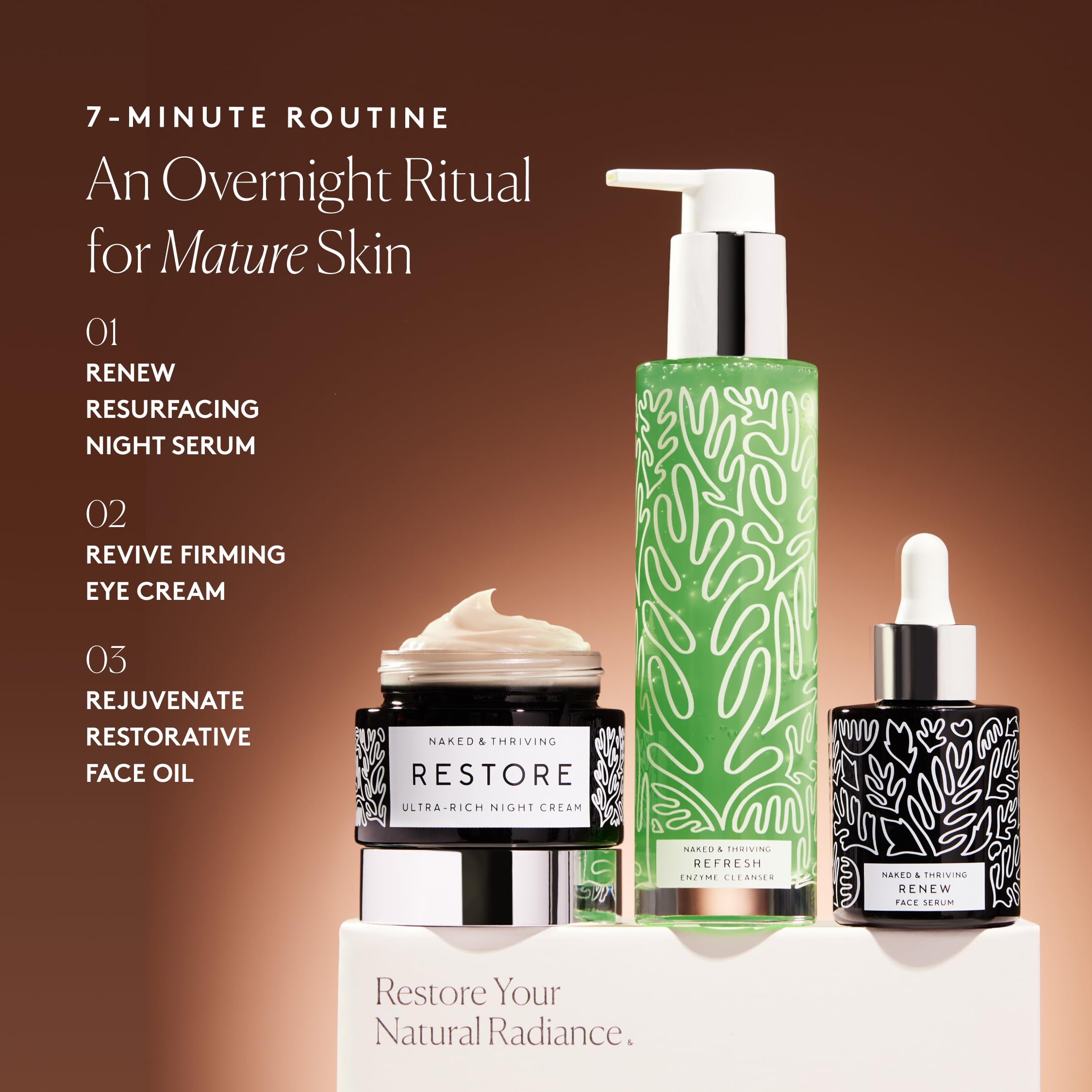 Naked & Thriving Renew sérum nuit 30 ml, hydratation ciblée et absorption.