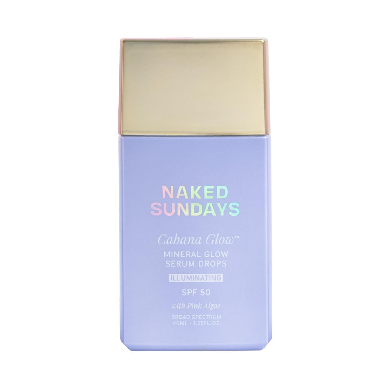 Naked Sundays CabanaGlow — bouteille SPF50 offrant protection légère et hydratation.