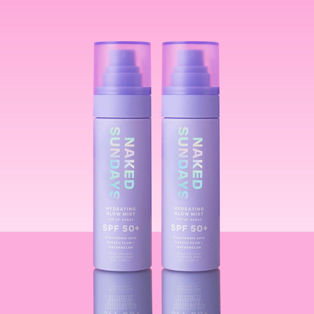 Naked Sundays SPF50 brume ultra-fine, spray léger pour réapplication rapide.