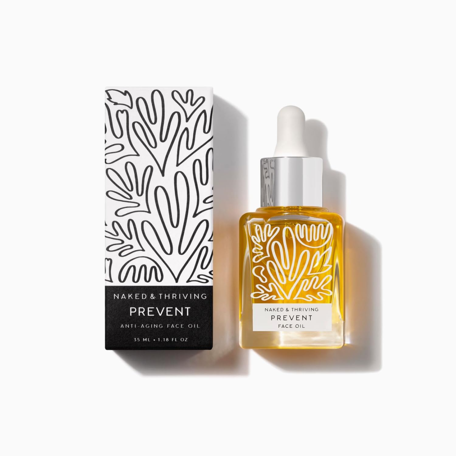 Naked & Thriving Prevent : bouteille huile visage prête pour l'application quotidienne.