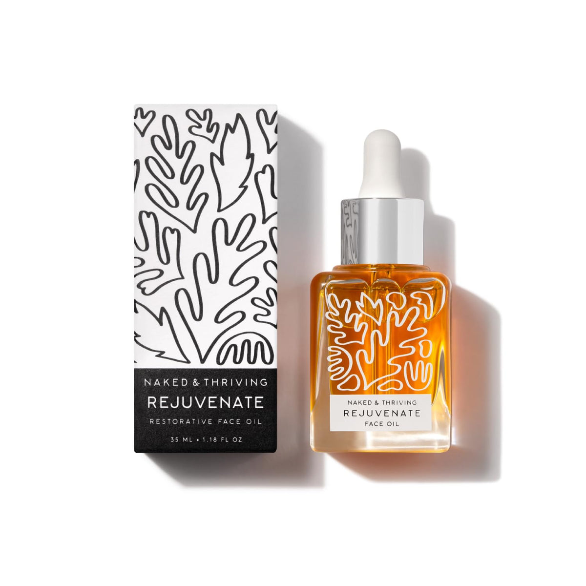 Huile visage Naked & Thriving Rejuvenate en flacon élégant, hydratation et éclat subtil.