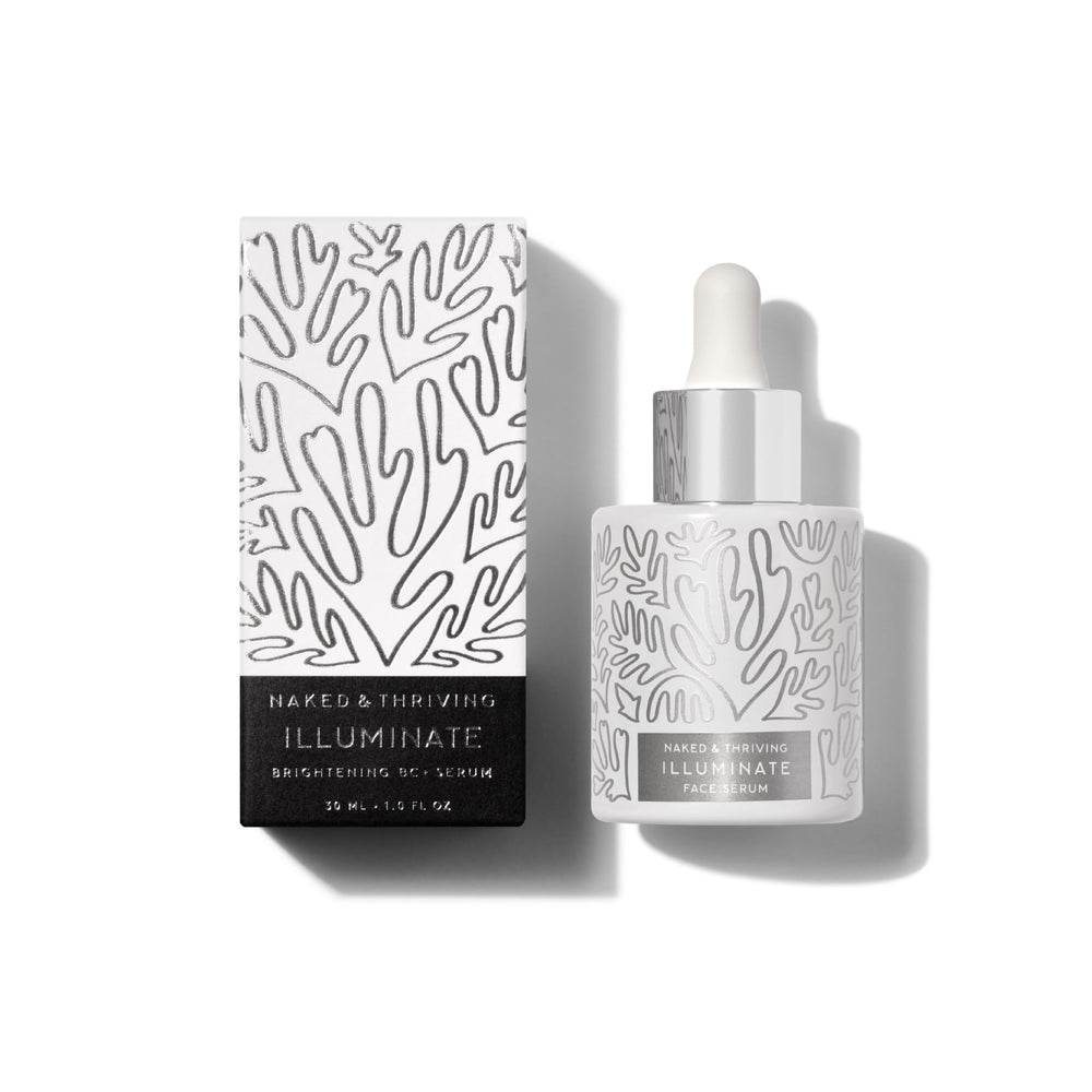 Naked & Thriving Illuminate: flacon élégant pour luminosité et hydratation.