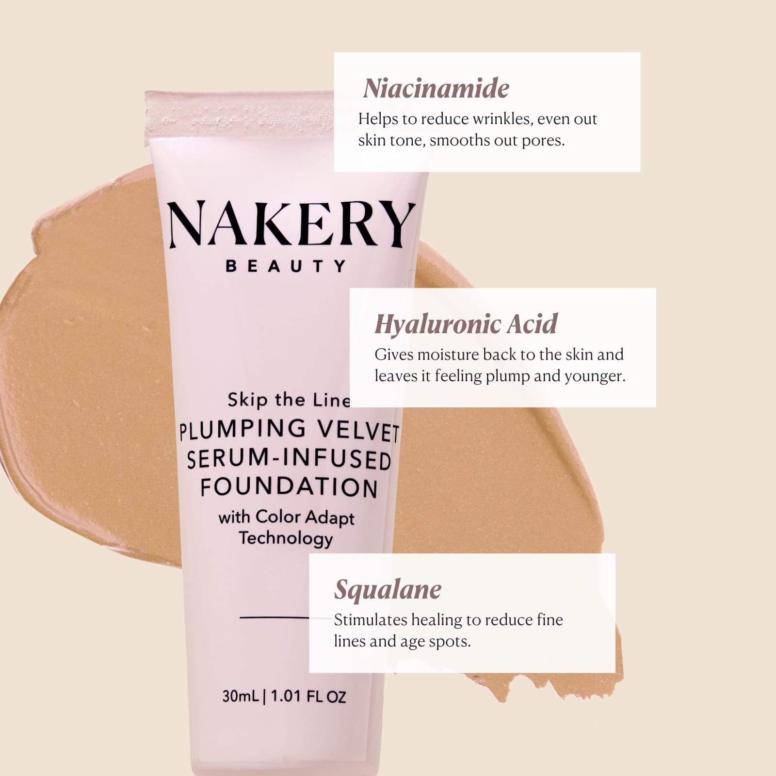 Nakery adaptation couleur s'ajuste au teint pour un rendu uniforme.