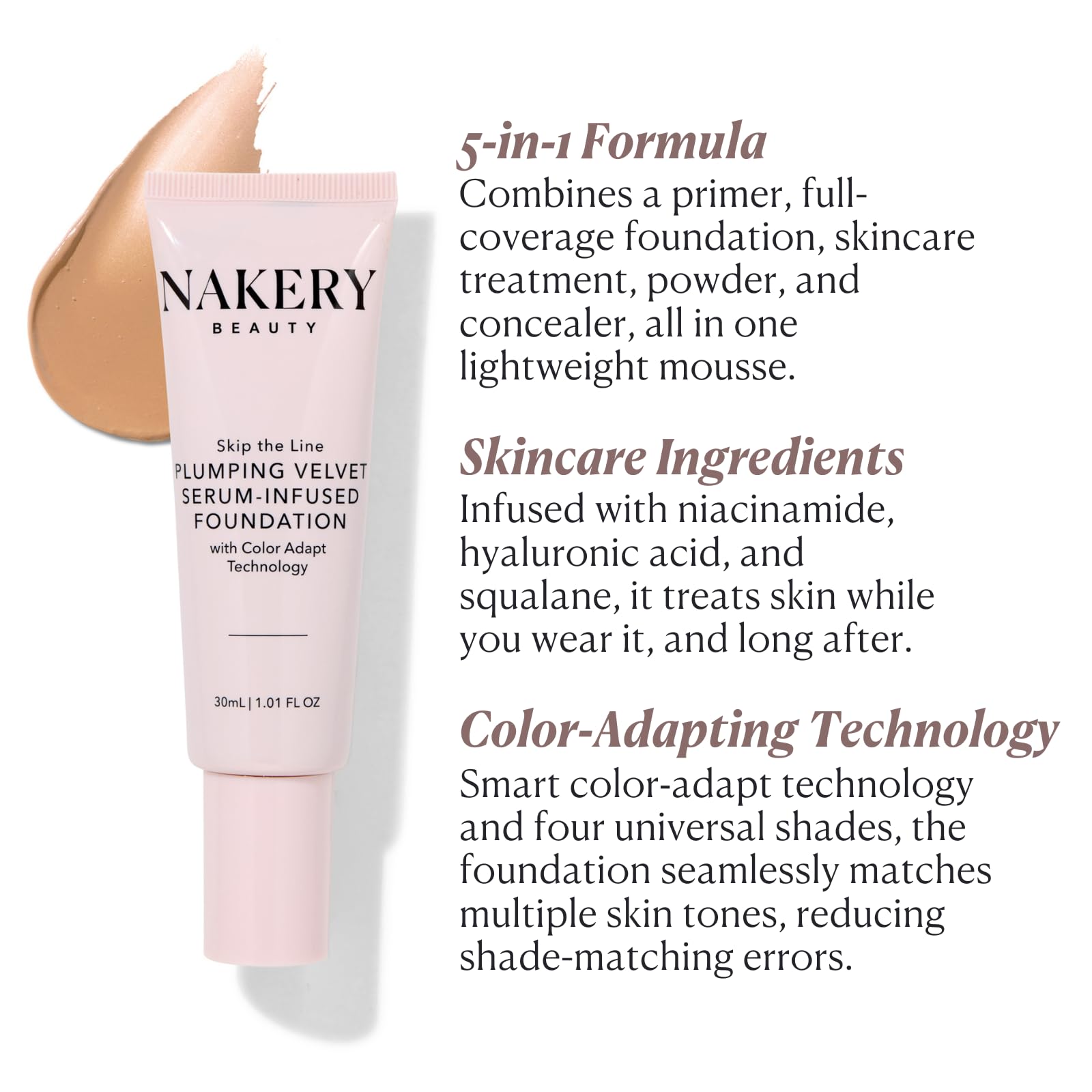 Texture mousse légère de Nakery se dépose facilement sur la peau.