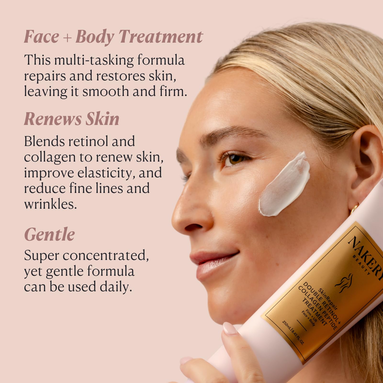 Goutte de sérum Nakery Retinol, Collagène et Hyaluronique nourrissant la peau.