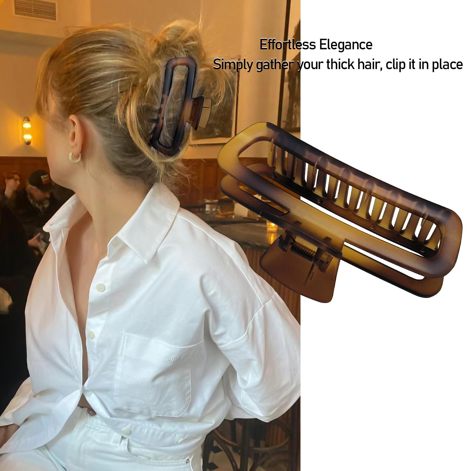 Nalodu clip-cheveux XL rectangle mat brun, soutien durable sans glissements.