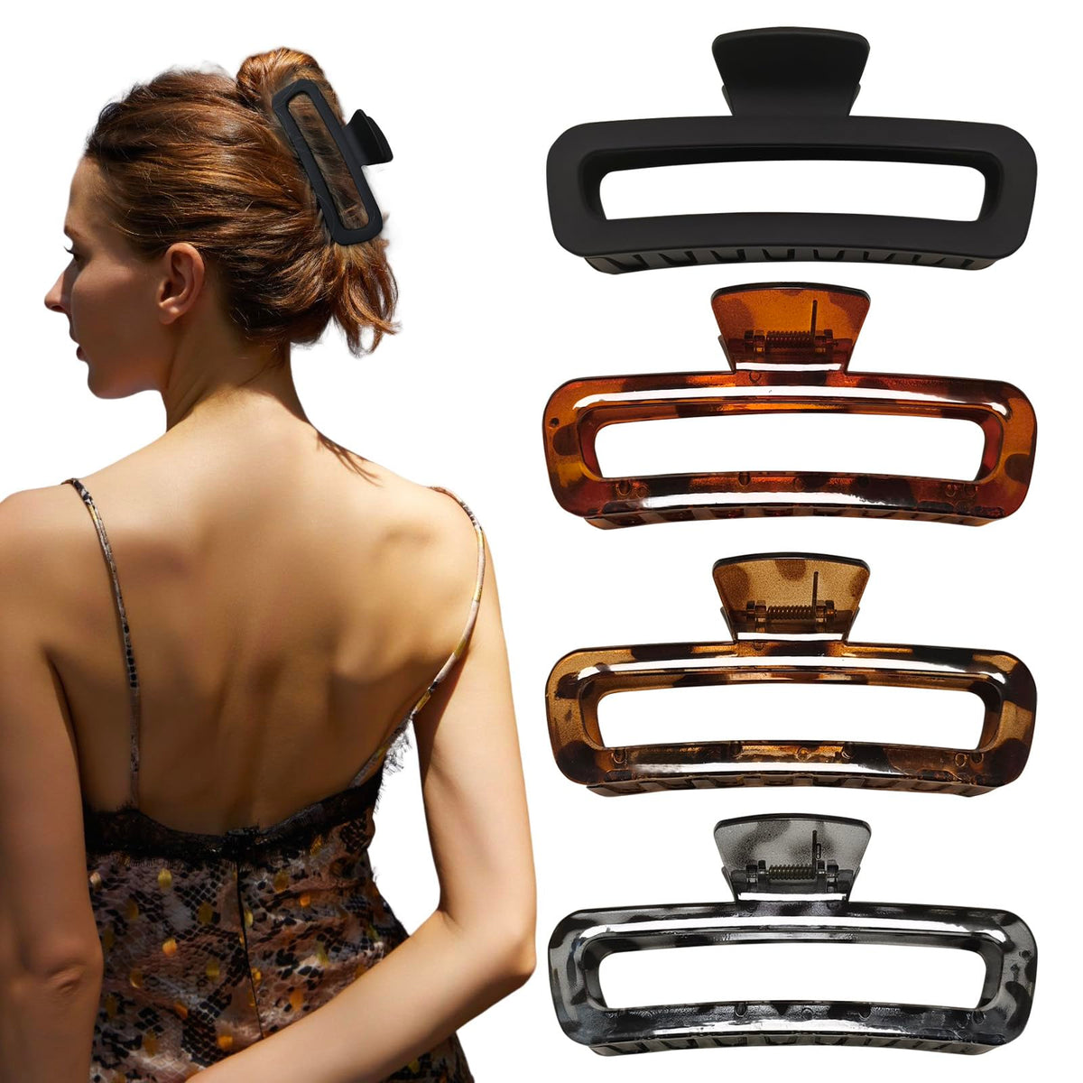 Nalodu pinces cheveux rectangle XL matte noir, maintien fiable pour cheveux épais.