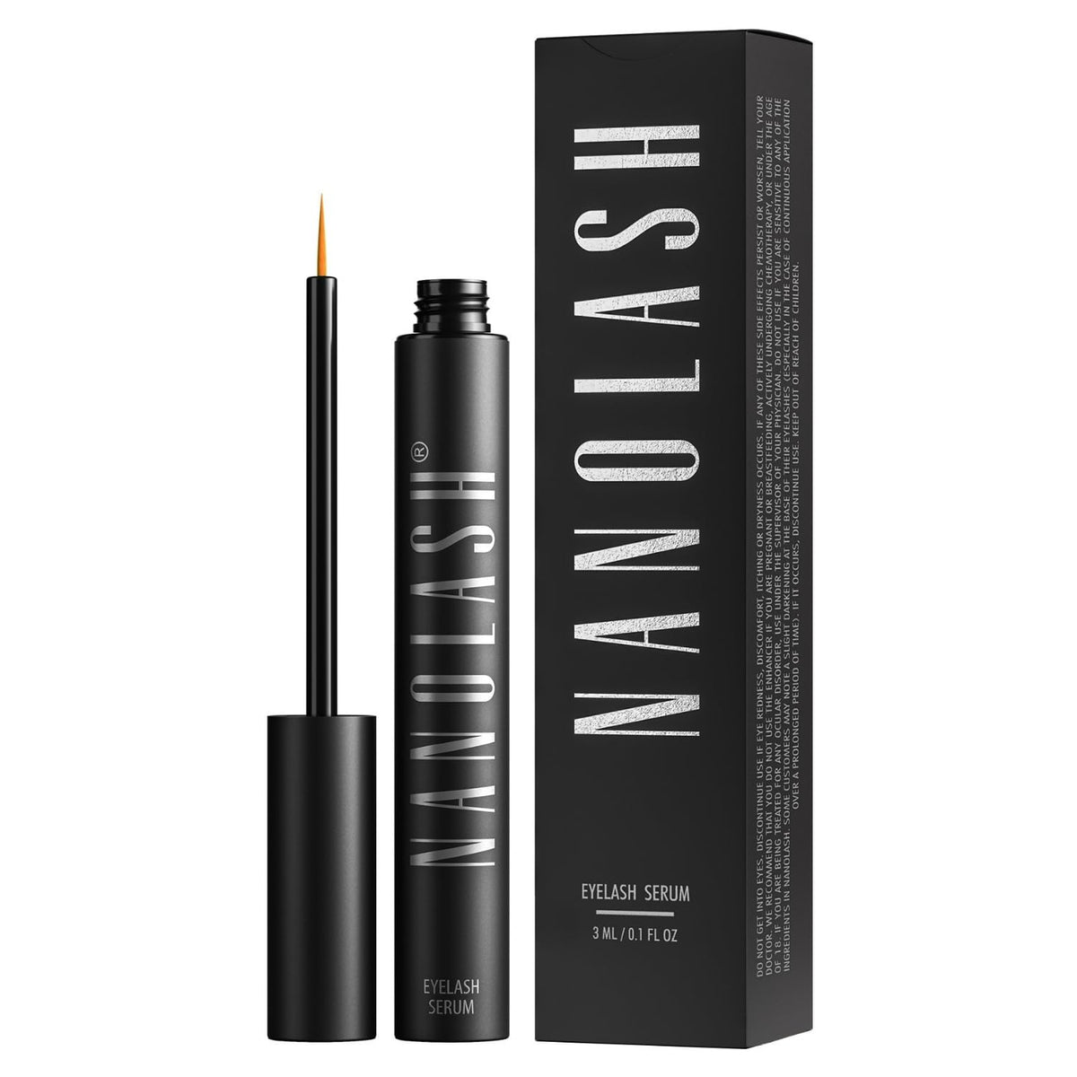 Nanolash serum cils: aperçu avant apres montrant des cils plus longs.