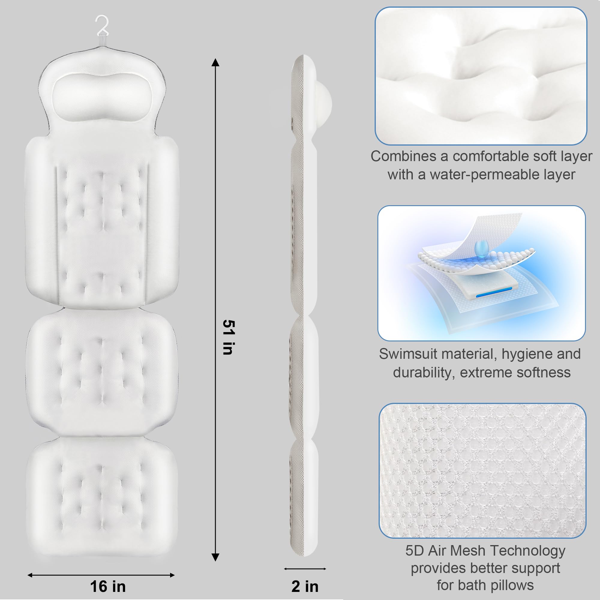 Naposeuo oreiller bain luxueux lavage facile avec sac filet inclus.